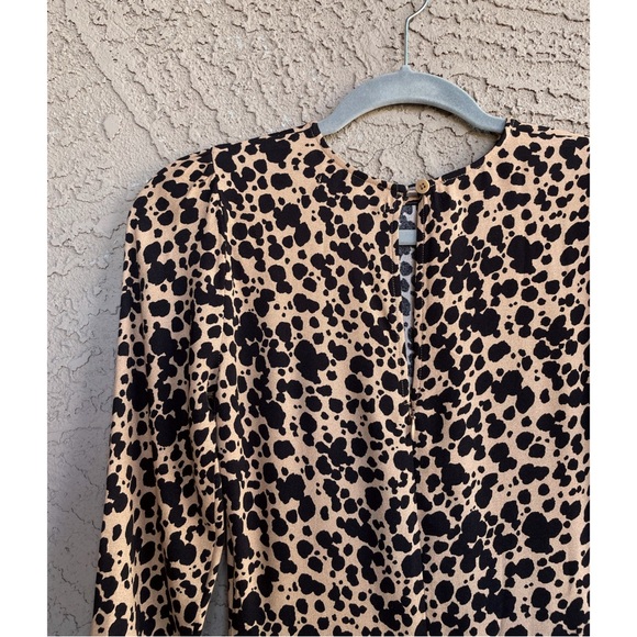 REFORMATION Tan & Black Spotted Leopard Print Tie Sleeve Port Blitz Midi Dress - Picture 6 of 12